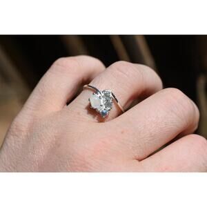 Engagement ring Moonstone and Montana Sapphire Unique Raw Bohemian Jewelry